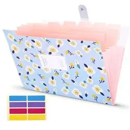 Produktbild: KONVINIT Fächermappe A4, Dokumentenmappe 8 Tasche,PP Floral Bedruckt Akkordeon Dokument Ordner mit Druckknopf,Mappen Ordnersystem Document Organizer,blau