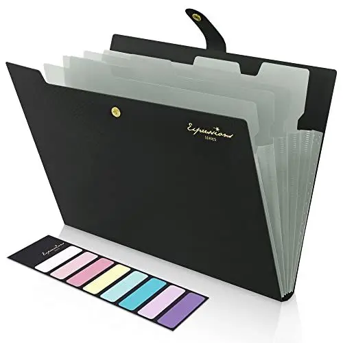 Produktbild: KONVINIT Fächermappe a4 Ordnungsmappe 4 Fächer Dokumentenmappe mit Schnalle Kunststoff Papier Organizer Büro Schul,schwarz