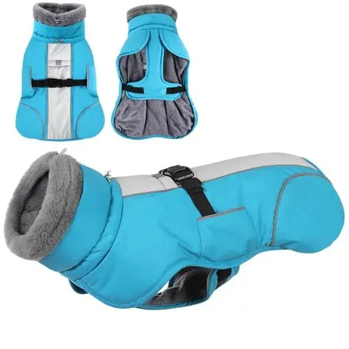 Produktbild: KONVINIT Hundemantel Wasserdicht,Reflektierende Hunde Jacke für Kleine Mittel Grosse Hunde,Warm Wintermantel Hund Fleece gefütterte,Blue M