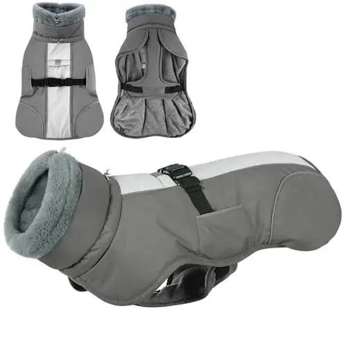Produktbild: KONVINIT Hundemantel Wasserdicht,Reflektierende Hunde Jacke für Kleine Mittel Grosse Hunde,Warm Wintermantel Hund Fleece gefütterte,Grey M