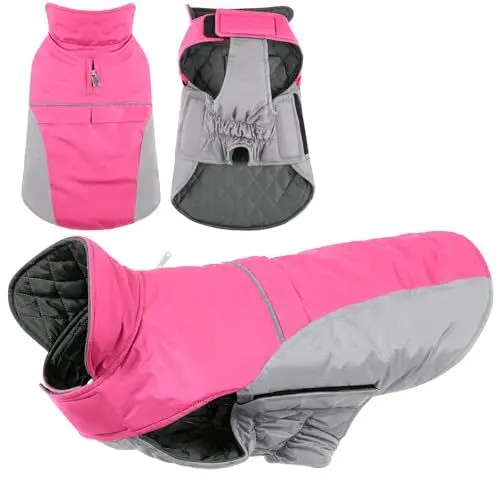 Produktbild: KONVINIT Hundemantel Winter Warm Hundejacke Wasserdicht Wintermantel für Kleine/Mittelgroße Hunde Winddichte Winterjacke für Hunde mit Reflexstreifen und Bauchschutz,pink L