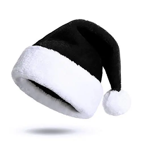 Produktbild: KONVINIT Schwarz Weihnachtsmütze Nikolausmütze Plüsche Weihnachtsmann mütze Santa Mütze Nikolaus Dicker Fellrand für Erwachsene Weihnachtshut,schwarz