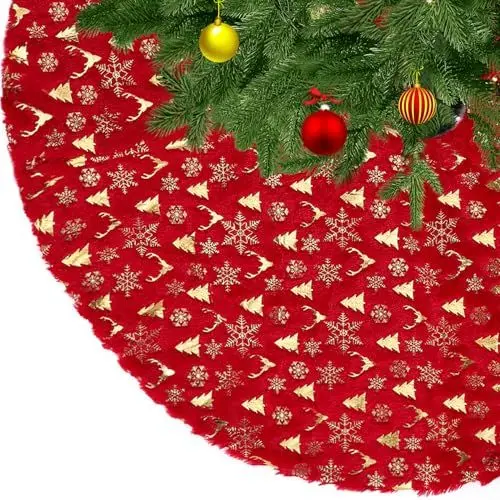 Produktbild: KONVINIT Weihnachtsbaum Rock Rot Weihnachtsbaumdecke Round Plüsch Christmasbaumdecke Glitzer Fell Weihnachtsbaum Teppich Weihnachtsbaum Boden Deko,78cm/90cm/122cm