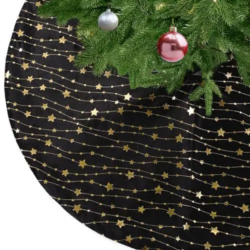Produktbild: KONVINIT Weihnachtsbaumdecke Rund Schwarz Plüsch Christmasbaumdecke mit Sternen Weihnachtsbaum Rock aus Kunstfell für Christbaumständer Teppich,Weihnachtsdekoration,90cm Black