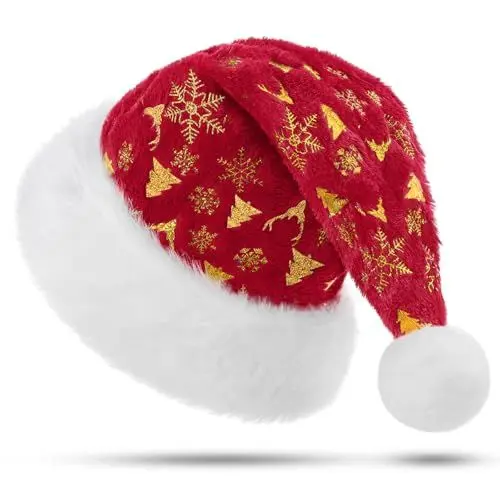 Produktbild: KONVINIT Weihnachtsmütze Erwachsene Nikolausmütze Weihnachtsmann Mütze mit Stern Glänzende Pailletten Santa Claus Mütze Luxus Weihnachtshut für Herren und Damen,rot