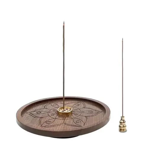 Produktbild: KONVIXON Holz Räucherstäbchenhalter 3-in-1 Räucherstäbchen Halterung Räucherschale Incense Holder Räuchergefäß, Ideal für Yoga, Meditation und Heimdekoration (Mandala, 12CM)