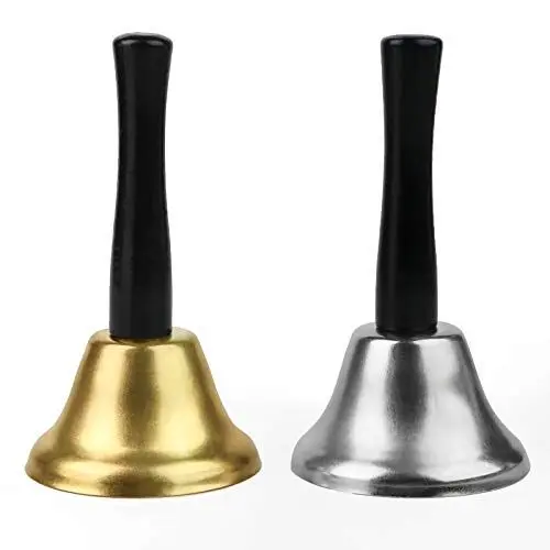 Produktbild: Koogel 2 STK. Silber Gold Tischglocke, Handglocke Eisen Lauter Klang Holzgriff für Schule Rezeption Hotelservice Weihnachtsdekoglocke 12 x 6.5cm