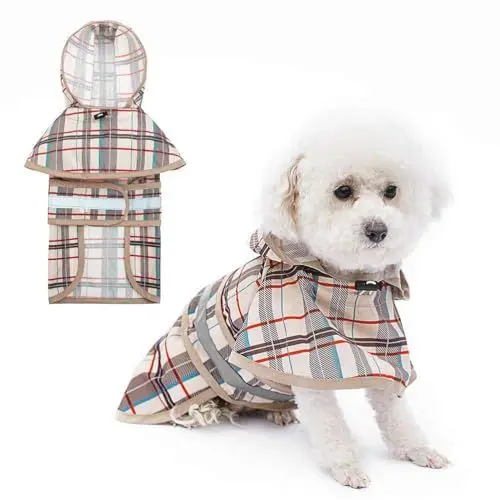 Produktbild: Kooltail Hunde-Regenmantel mit Kapuze und reflektierendem Streifen, wasserdicht, verstellbar, leicht, atmungsaktiv, für kleine, mittelgroße und große Hunde, S(Neck 12