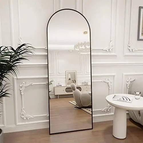 Produktbild: Koonmi Bogen Ganzkörperspiegel, 44 x 147 cm Gewölbter Standspiegel in voller Länge, an der Wand montiert, lehnend, Bodenspiegel Ganzkörper als Ankleide Eitelkeitsspiegel für Wohnzimmer, Schwarz