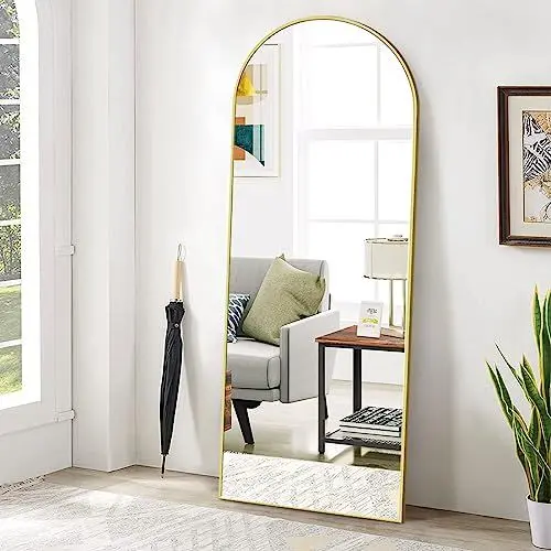 Produktbild: Koonmi Bogen Ganzkörperspiegel, 52 x 161 cm Gewölbter Standspiegel Groß in voller Länge, an der Wand montiert, lehnend, Bodenspiegel Ganzkörper als Ankleide Eitelkeitsspiegel für Wohnzimmer, Gold