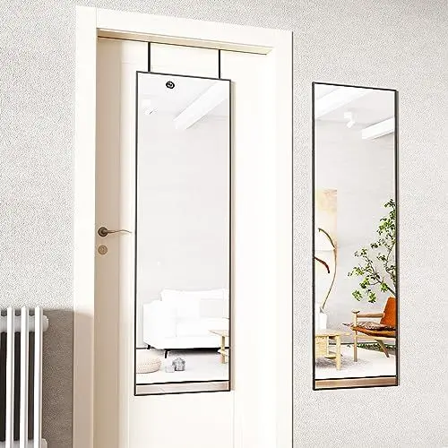 Produktbild: Koonmi Ganzkörperspiegel, 35x122cm Wandspiegel mit 2 höhenverstellbaren Hängehaken, Hängespiegel mit Rahmen aus Aluminiumlegierung für Garderobe und Schlafzimmer, Schwarz