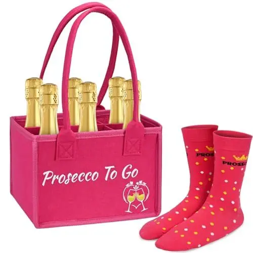 Produktbild: KOOOGEAR Filztasche für 6 Flaschen,Extra Dickem Filz Flaschentasche,Lustige Socken Prosecco Damen Handtasche Filztasche,Einkaufstasche mit Trageschlaufen und AufdruckFür Frau, Freundin,Schwester