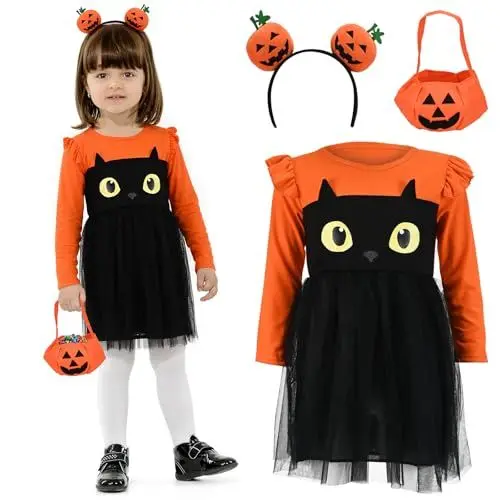 Produktbild: KOOOGEAR Halloween Kürbis Kostüm Kinder,Kostüm Kleinkind Kürbis Kleid,Kürbiskostüm Mädchen Halloween Fancy Dress Outfits Cosplay Kostüme Halloween Mottoparty Tüllkleid (Label 100：2-3 Jahre)