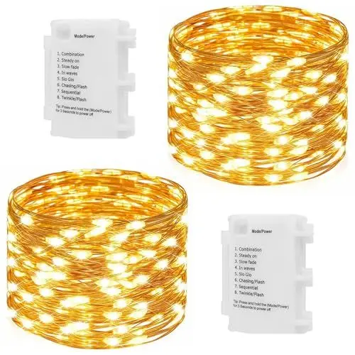 Produktbild: Koopower 2stk 50er LED Lichterkette Batteriebetrieben IP65 Wasserdicht für Außen und Innen,Automatisches Ein-Aus, 8 Programm Kupferdraht Lichterkette, Warmweiß