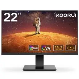 Produktbild: KOORUI 22 Zoll Gaming Monitor mit integrierten Lautsprechern, 100Hz, 1080p Bildschirm Aufhängbar, Rahmenlos, HDMI, Neigungsverstellbar, Augenpflege, VESA-Wandmontage Schwarz