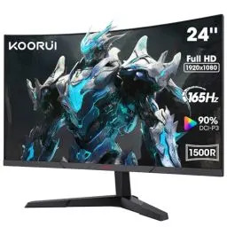 Produktbild: KOORUI 24 Zoll Curved Gaming Monitor, 1ms 180Hz FHD PC Bildschirm 1500R, Adaptive Sync VESA 100x100mm HDMI 2.0/DP 1.2, Schwarz 24E6CA