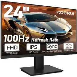 Produktbild: KOORUI 24 Zoll Monitor mit Lautsprecher, Rahmenlos Bildschirm, IPS PC Monitor, FHD 1080P, HDMI 1.4 (100Hz) & VGA(60Hz), VESA 75 x 75 mm,Adaptive Sync, Eye Care