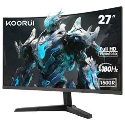 Produktbild: KOORUI 27 Zoll Curved Gaming Monitor, FHD 1080p, 1ms Reaktionszeit,180Hz Bildwiederholraten, HDMI 2.0/DP 1.2, 250cd/m² Helligkeit, Schwarz 27E6CA