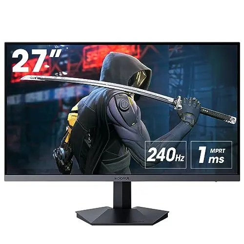 Produktbild: KOORUI 27 Zoll Gaming Monitor 240 Hz, 1 ms, FHD (1920 * 1080) DCI-P3 90% Farbraum, Adaptive Sync, Neigung einstellbar, HDMI, DP, Schwarz