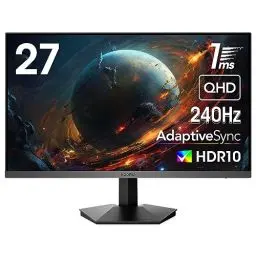 Produktbild: KOORUI 27 Zoll Gaming Monitor, 2K QHD(2560 x 1440), 240 Hz, 1ms, Adaptive Sync, HDMI, DisplayPort, DCI-P3 90%, HDR10, 100% SRGB, VESA 75 * 75mm, Schwarz