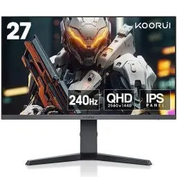 Produktbild: KOORUI 27 Zoll Gaming Monitor, QHD PC Monitors, 240Hz, 1ms, IPS, Adpitive Sync (2560x1440, HDR 400, HDMI, DisplayPort, Höhenverstellbar, Eye-Care) 2K Bildschirm 27E3QK, Schwarz