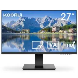 Produktbild: KOORUI 27 Zoll Monitor,75Hz, VA, 1080P, 5ms, PC Bildschirm aufhängbar, Rahmenlos, HDMI, VGA, Neigungsverstellbar, Augenpflege, VESA-Wandmontage Schwarz