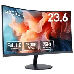 Produktbild: KOORUI Curved Monitor - 23.6 Zoll FHD Curved Computer Monitor, VA-Panel, 75Hz, Krümmung 1500R, Neigungsverstellung, Augenpflege, HDMI, VGA, Schwarz 24N5CA