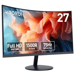 Produktbild: KOORUI Curved Monitor - 27 Zoll FHD Curved Computer Monitor, VA-Panel, 75Hz, Krümmung 1500R, Neigungsverstellung, Augenpflege, HDMI, VGA, Schwarz