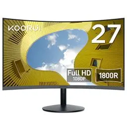 Produktbild: KOORUI Curved Monitor - 27 Zoll FHD Curved Computer Monitor, VA-Panel, 75Hz, Krümmung 1800R, Neigungsverstellung, Augenpflege, HDMI, VGA Gaming Monitor, Schwarz
