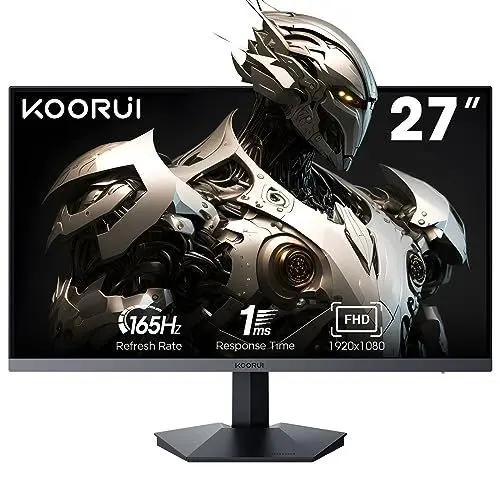 Produktbild: KOORUI Gaming Monitor 27 Zoll, Full HD Rahmenlos Bildschirm 165Hz Adaptive Sync (1ms, VA-Panel, Eye-Care, 1920 x 1080, 2xHDMI 2.0, & DisplayPort 1.4, VESA 75x75mm, DCI-P3 90%)