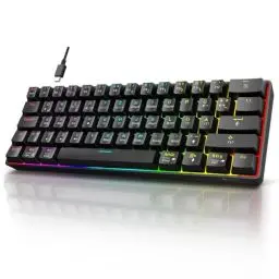 Produktbild: KOORUI Gaming Tastatur, 60% Mechanisch Tastatur 26 RGB Hinterleuchtet Kabelgebunden Deutsches Layout QWERTZ Gaming Keyboard für Windows MacOS Linux-Rotem Schalter
