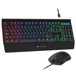 Produktbild: KOORUI Gaming Tastatur Maus Set, Deutsches QWERTZ-Layout mit Handballenauflage Ghosting Schutz Tastaturen USB Kabel 12 Multi Media Tasten und Maus mit 6 Tasten 3200 DPI für Windows MacOS Linux-Schwarz
