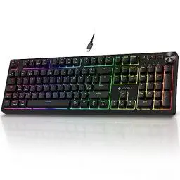 Produktbild: KOORUI Gaming Tastatur, Mechanisch Tastatur Deutsches Layout QWERTZ 104 Tasten 26 RGB Hinterleuchtet Kabelgebunden Gaming Keyboard für Windows MacOS Linux-Brauner Schalter