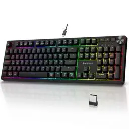 Produktbild: KOORUI Gaming Tastatur, Mechanisch Tastatur Kabellos/Kabelgebunden/Bluetooth RGB Keyboard Wiederaufladbare Batterie Full Size Tasten Deutsches Layout QWERTZ für Windows MacOS Linux-Blauer Schalter