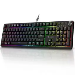 Produktbild: KOORUI Gaming Tastatur, Mechanisch Tastatur QWERTZ Deutsches Layout 104 Tasten 26 RGB Hinterleuchtet Kabelgebunden Gaming Keyboard für Windows MacOS Linux-Rotem Schalter
