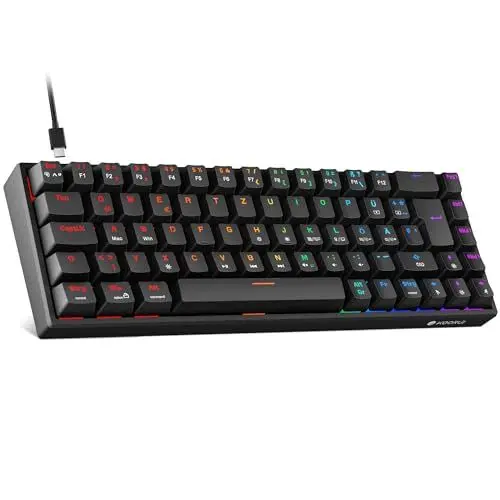 Produktbild: KOORUI Mechanisch Tastatur, 60% Gaming Tastatur mit 12 Tasten Multifunktionstaste USB Kabel Volles Tasten-Rollover Deutsches Layout QWERTZ für Windows MacOS Linux- Rotem Schalter, Schwarz