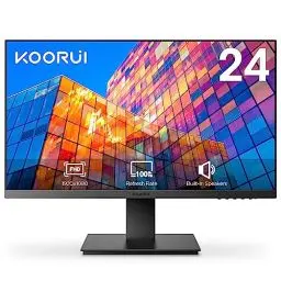 Produktbild: KOORUI Monitor 24 Zoll mit Lautsprecher, IPS PC Monitor, Rahmenlos Bildschirm, FHD 1080P, HDMI 1.4 (100Hz) & VGA(60Hz), VESA 75 x 75 mm, Adpitive Sync, Eye Care