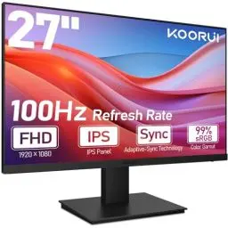 Produktbild: KOORUI PC Monitor 27 Zoll, Gaming Bildschirm 100Hz Full HD(1920 x 1080) mit integrierten Lautsprechern, HDMI, IPS Display, Neigungsverstellbar, Augenpflege, VESA-Wandmontage