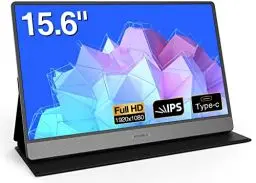 Produktbild: KOORUI Portable Monitor 15.6 Zoll 1080P FHD Tragbarer Monitor IPS Mobiler Monitor mit Zwei Lautsprecher Eye Care-Bildschirm und Mini HDMI/Typ-C, Externer Monitor für Laptop PC/Mac/Phone /PS4/PS5/Xbox