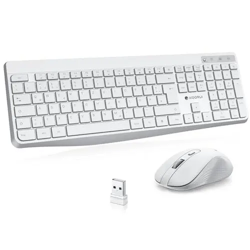 Produktbild: KOORUI Tastatur und Maus Kabellos, Leise Maus Tastatur Set Deutsches Layout QWERTZ mit 12 Funktionstasten 2.4 GHz Tastatur Maus Set für Windows, MacOS, Linux-Weiß (Batterie Nicht Enthalten)