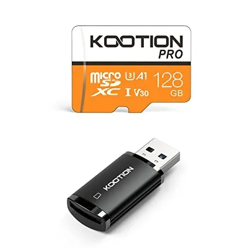 Produktbild: KOOTION 128GB Micro SD Karte + USB 3.0 SD Kartenleser, UHS-I U3, A1, V30, Full HD & 4K UHD Flash Speicherkarte für Smartphones, Tablets, PC, Drohne