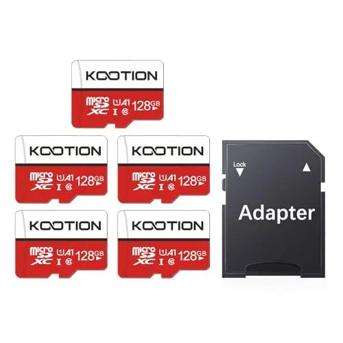 Produktbild: KOOTION 128GB Micro SD Karte 5 Stück Speicherkarte Micro SDXC bis zu 100 MB/s Mini SD Karte mit Adapter Memory Card Klasse 10(A1 UHS-I U1) Speicher für Kameras Handy Tablets Android Smartphones Drone