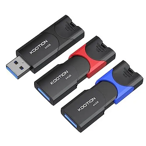Produktbild: KOOTION USB Stick 64GB 3 Stück USB 3.0 USB C Stick Flash Laufwerk Thumb Drive Retractable USB Flash Drive Ultra High Speed Memory Stick mit LED-Anzeige für Datenspeicher Speicherstick