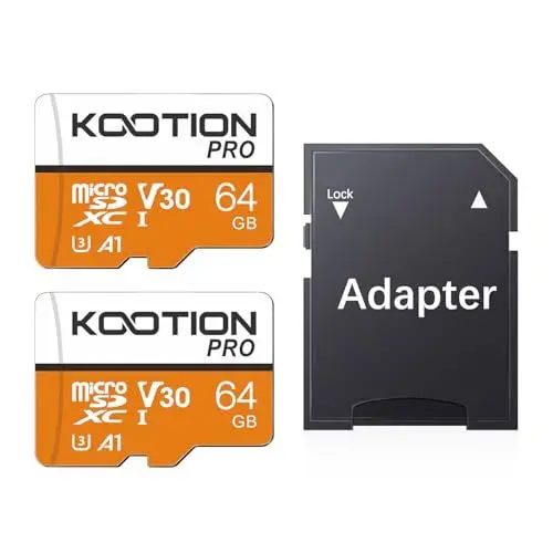Produktbild: Kootion Micro SD Karten 64GB Speicherkarte 2er Pack Mini SD Karte MicroSDXC Card 64G U3 Memory Card(A1 UHS-I V30 4K) SD Karten 2 Stück Speicher SD Karte für Kameras Handy Tablets Android Smartphones