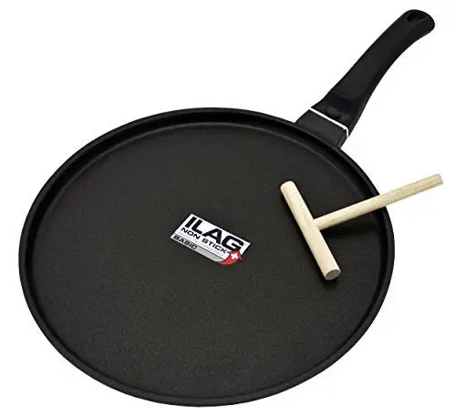Produktbild: Kopf Crêpespfanne Marra aus Aluguss (28 cm) Induktion – Pfanne mit robuster ILAG-Antihaftbeschichtung, inkl. Teigverteiler für perfekte Crêpes und Pfannkuchen