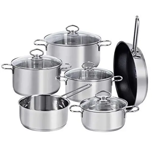 Produktbild: Kopf Topfset Merkur aus Edelstahl - Induktionstöpfe mit Schüttrand, Literskala und Glasdeckel – 6-teilig