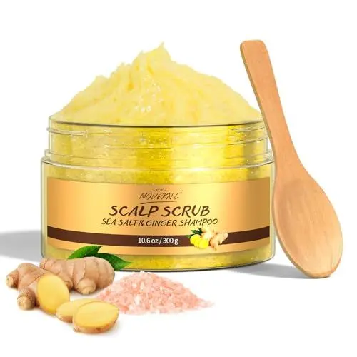 Produktbild: Kopfhautpeeling mit Meersalz und Ingwer, Sanftes Kopfhautshampoo für Frauen und Männer, entfernt Ablagerungen, zur Beruhigung Trockener, Schuppiger, Juckender Kopfhaut, frei von Parabenen, 300 g