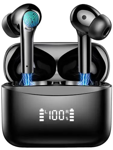 Produktbild: Kopfhörer Kabellos Bluetooth 5.3 Kopfhörer in Ear mit 4 Mikrofon ENC Noise Cancelling, HiFi Stereo Bass Earbuds 45H Spielzeit, Ohrhörer LED Anzeige USB C IP7 Wasserdichte Sports Kopfhoerer iOS Android