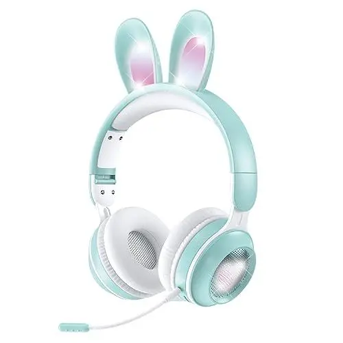 Produktbild: Kopfhörer Kinder Schule Kinderkopfhörer Bluetooth kabellos Katzen Kopfhörer mit LED-Leuchten abnehmbar Mikrofon verstellbar Stirnband faltbar einstellbar Kopfhörer mit Lautstärkebegrenzung für Reisen