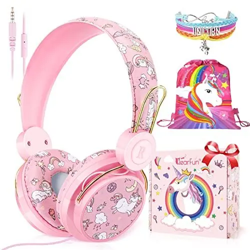 Produktbild: Kopfhörer Kinder mit Kabel, Einhörn/Dinosaurier Kopfhörer ab 2-10 Jahre, Kleinkind-Kopfhörer für Jungen und Mädchen, Schule Kopfhörer Over Ear mit 3.5mm Klinkenstecker für iPad/Tablet
